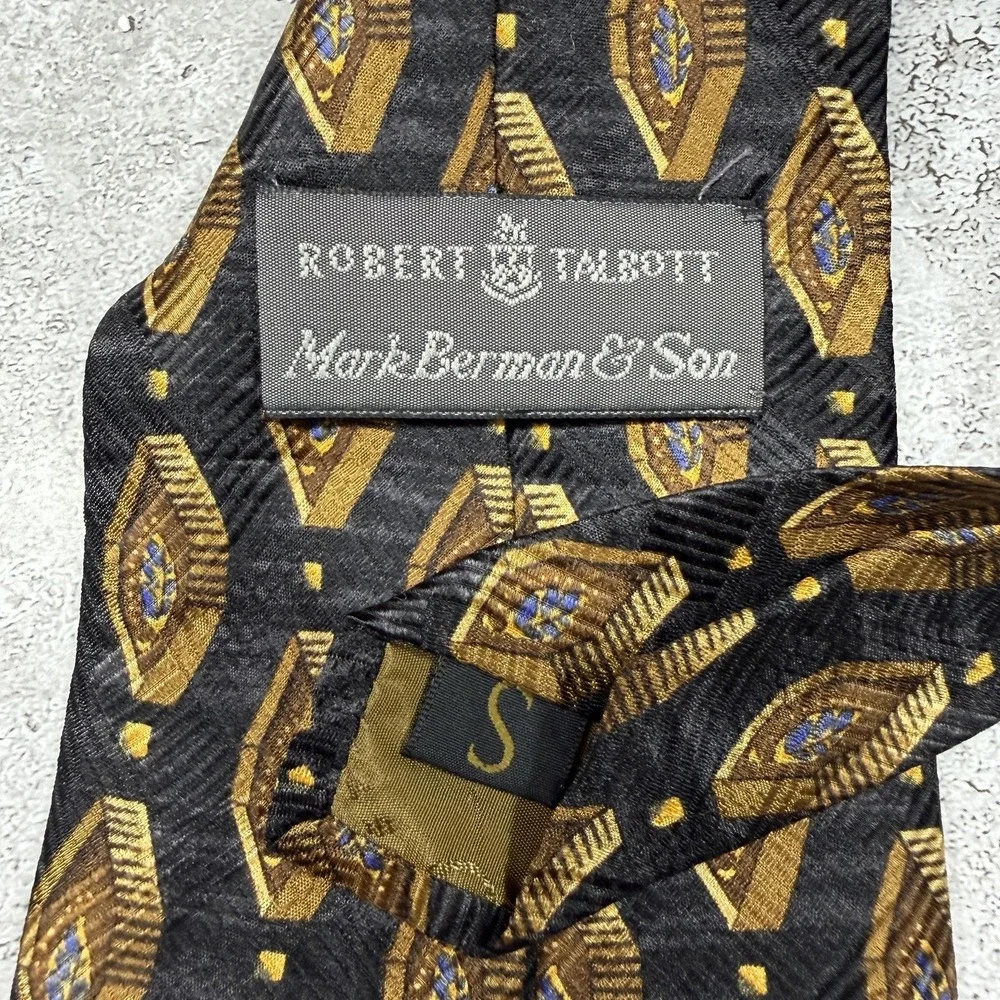 Robert Talbott Silk Tie Mens‎ One Size Black Geometric Made In USA Necktie